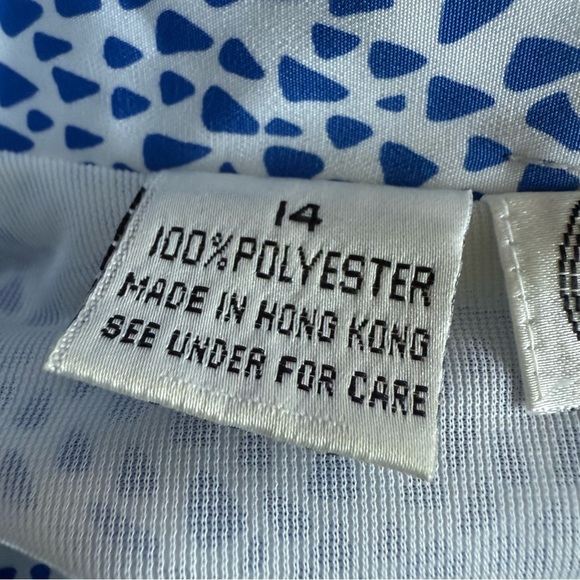 Vintage Liz Roberts Womens Blue White Polka Dot Tie Neck Dress Size 14 Retro 80s - Picture 9 of 11